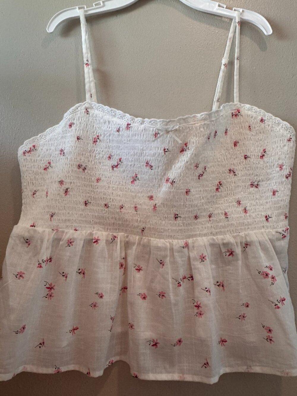 No Boundaries Floral Smocked Babydoll Cami Tank Top Lace Trim NWT